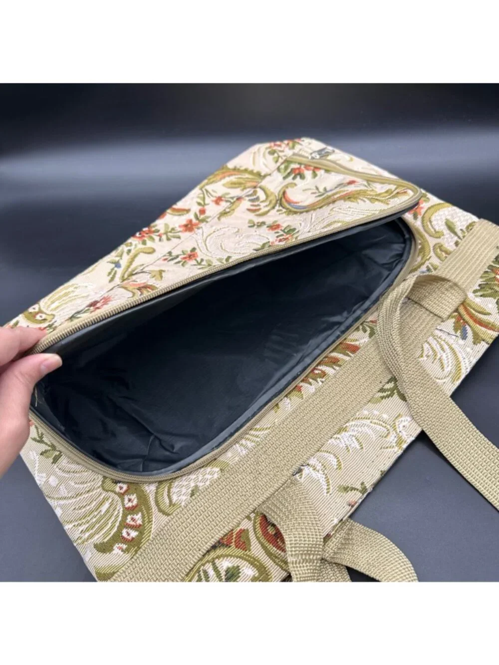 Vintage Floral Tapestry Tote Bag Orange Beige Rose Flowers Travel Bovano USA